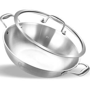 Panela de Wok LOLYKITCH Tri-Ply em aço inoxidável 5,2 L com tampa