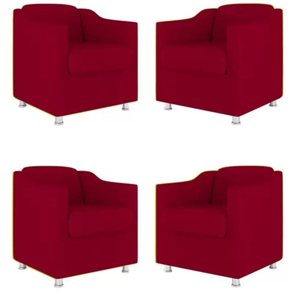 Kit 4 Poltronas Decorativa Reforçada Recepção Clinica Salão Suede Vermelho