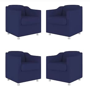 Kit 4 Poltronas Decorativa Reforçada Recepção Clinica Salão Suede Azul Marinho