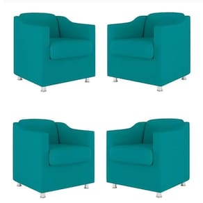 Kit 4 Poltronas Decorativa Reforçada Recepção Clinica Salão Suede Azul Tifany