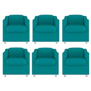 Kit 6 Poltronas Decorativa Reforçada Recepção Clinica Salão Suede Azul Tifany
