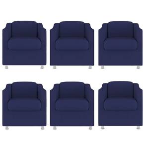 Kit 6 Poltronas Decorativa Reforçada Recepção Clinica Salão Suede Azul Marinho