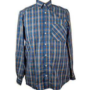 Camisa Social Manga Longa Azul Xadrez Mostarda Plus Size