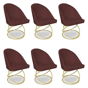 Kit 06 Cadeiras Poltrona de Jantar Bela Suede Marsala Base Metálica Luxo Dourado - Pallazio