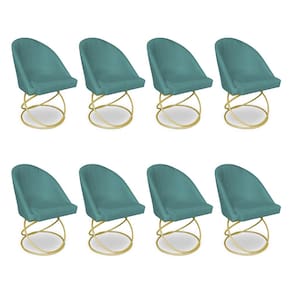 Kit 08 Cadeiras Poltrona de Jantar Bela Suede Azul Turquesa Base Metálica Luxo Dourado - Pallazio