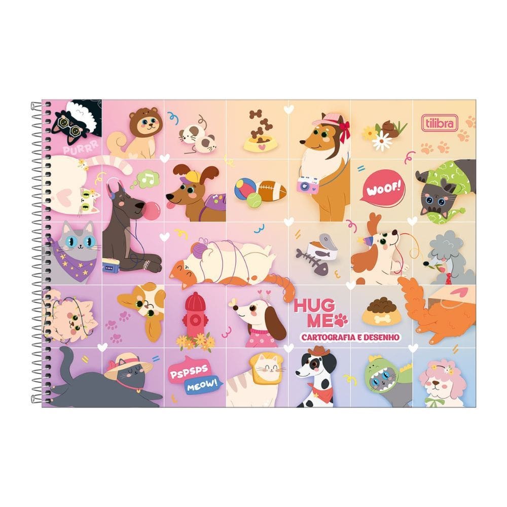 Caderno Espiral Cartografia e Desenho Hug Me 80 Folhas Capa Dura + Adesivos - Tilibra