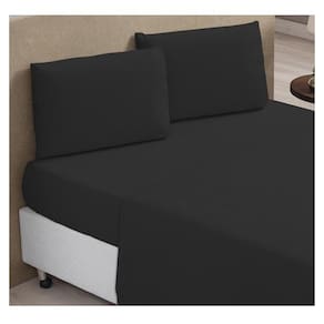 Kit Jogo Lençol Cama Casal Queen 4 Peças Premiun Liso Preto