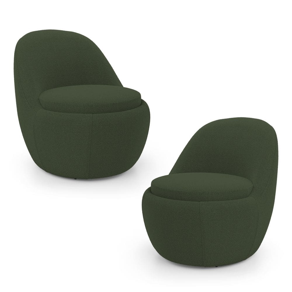 Kit 02 Poltronas Orgânicas Living Memphis Fixa Bouclê Verde Musgo - Abmaza