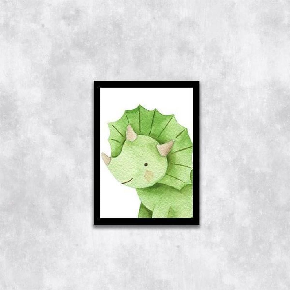 Quadro Decorativo Infantil Dinossauro Baby Verde 33X24 Preta