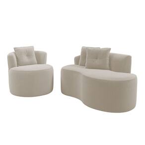 Kit Sofá e Poltrona Orgânica Living Bob com Almofadas Bouclê Bege - Abmaza