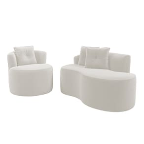 Kit Sofá e Poltrona Orgânica Living Bob com Almofadas Bouclê Off White - Abmaza