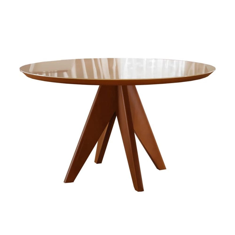 Mesa de Jantar Redonda Madeira Maciça com Vidro 1,30m - Ametista - Harmonia Salas