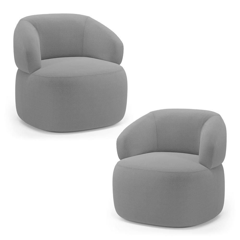Kit 02 Poltronas Orgânicas Giratória Living Glee Bouclê Cinza - Abmaza