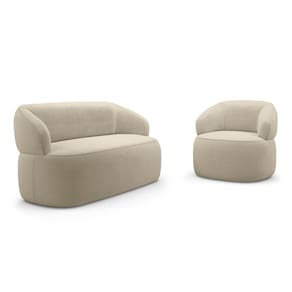 Kit Poltrona Giratória e Sofá Orgânico Living Glee 03 Lugares 170cm Bouclê Bege - Abmaza