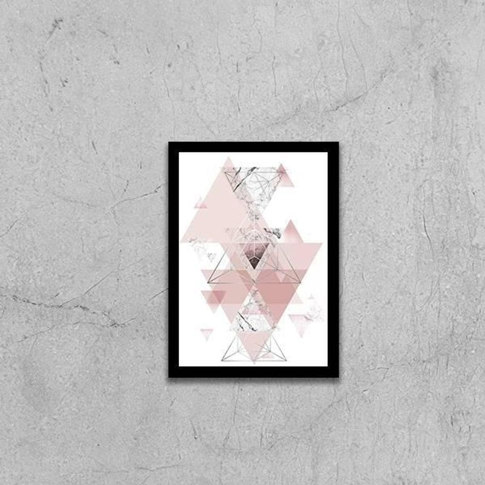 Quadro Abstrato Geométrico Triângulos Rosinhas 24X18Cm