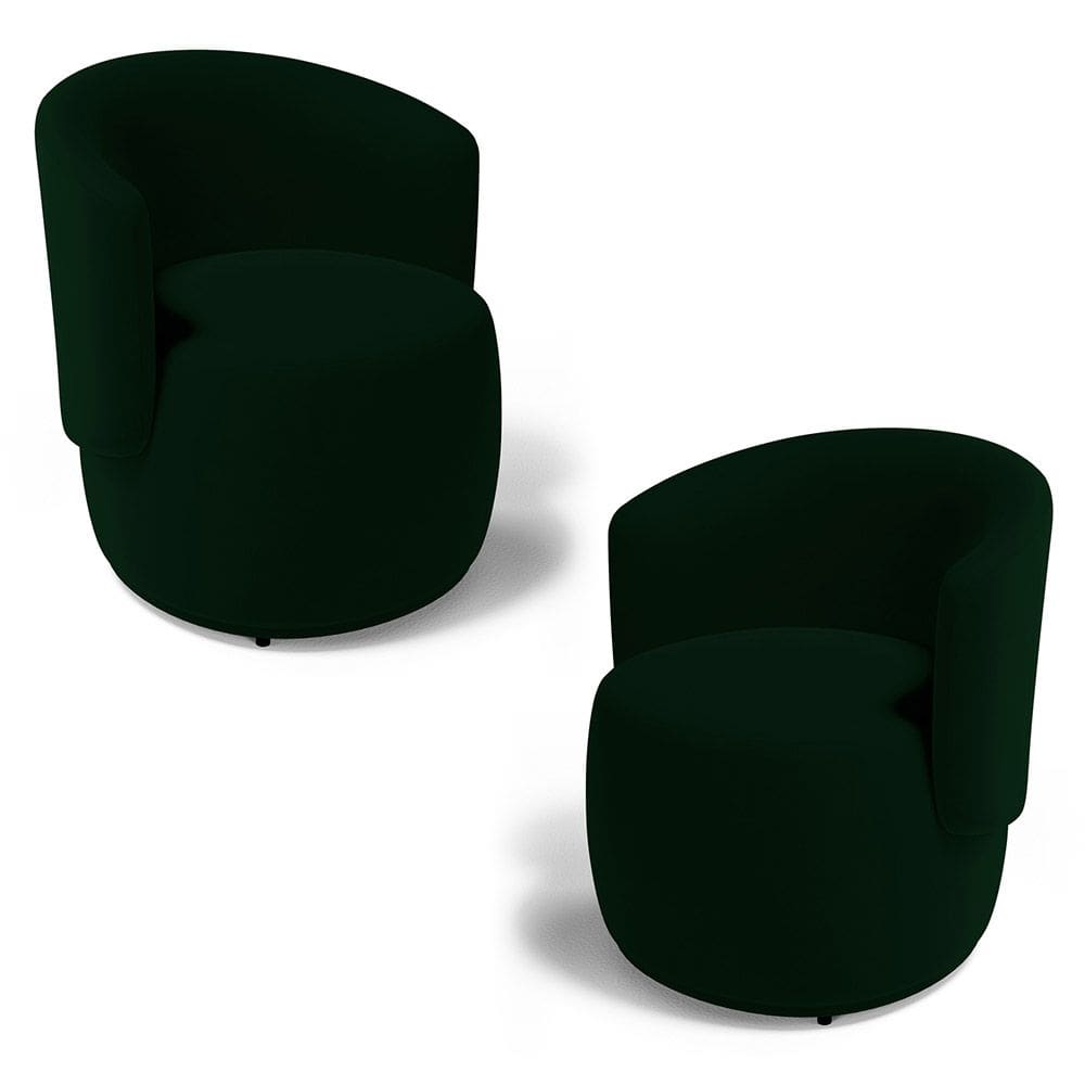 Kit 02 Poltronas Decorativas Aisha Orgânica Veludo Verde Escuro - Abmaza