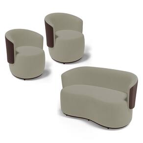 Kit 2 Poltronas e 1 Namoradeira Aisha Orgânica Composê Sintético Marrom e Suede Bege - Abmaza