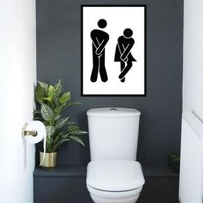 Quadro Banheiro Mulher E Homem 60X40Cm Moldura Preta