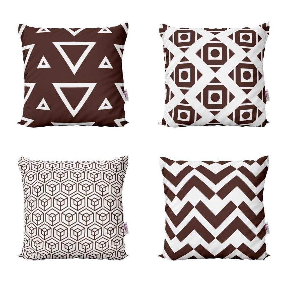 Kit 4 Almofadas Marrom Geometricas E Decorativas Sala 40X40