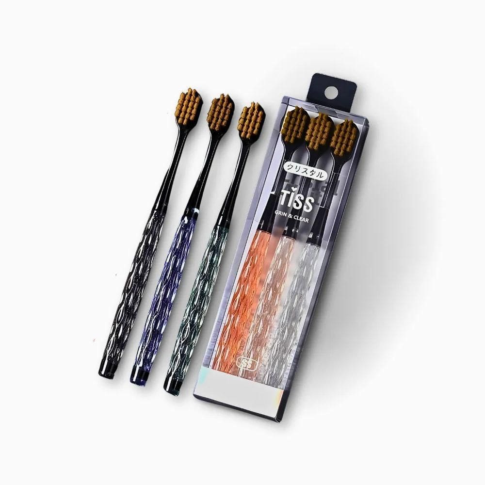 Kit 3 Escovas De Dente Ultra Macia Com Cabo De Cristal