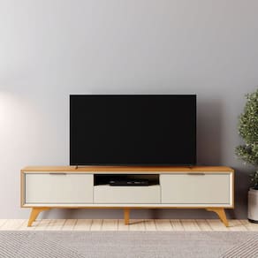 Rack 3 Gavetas Moderno 2,20m - Viena-Naturale/Off White - Mavau Móveis