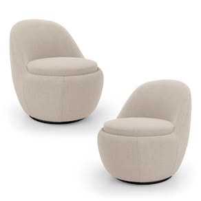 Kit 02 Poltronas Orgânicas Living Memphis Base Giratória Bouclê Bege - Abmaza