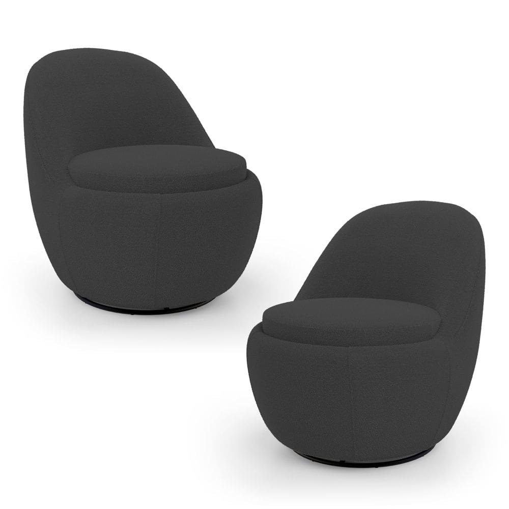 Kit 02 Poltronas Orgânicas Living Memphis Base Giratória Bouclê Preto - Abmaza