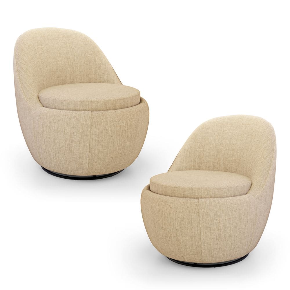 Kit 02 Poltronas Orgânicas Living Memphis Base Giratória Linho Bege - Abmaza