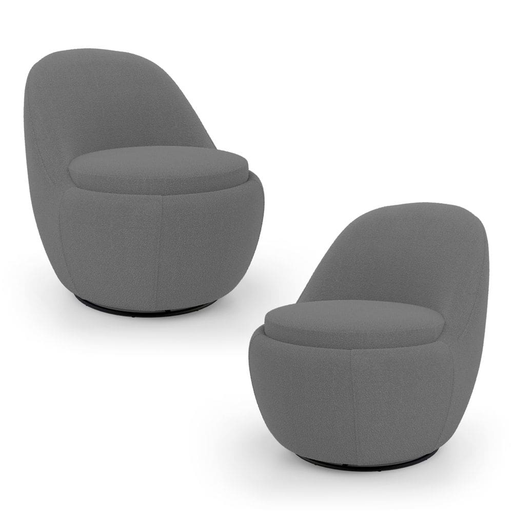 Kit 02 Poltronas Orgânicas Living Memphis Base Giratória Bouclê Cinza Escuro - Abmaza
