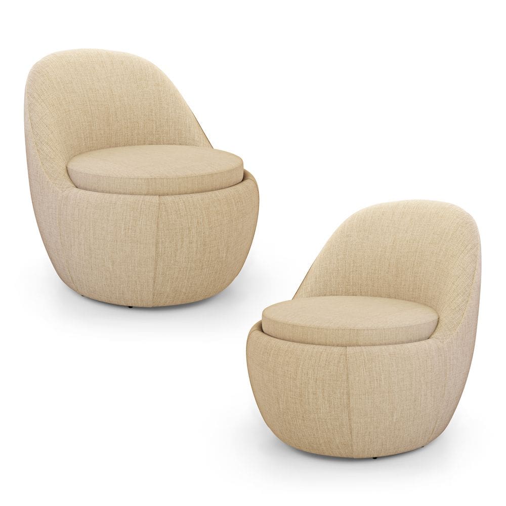 Kit 02 Poltronas Orgânicas Living Memphis Fixa Linho Bege - Abmaza