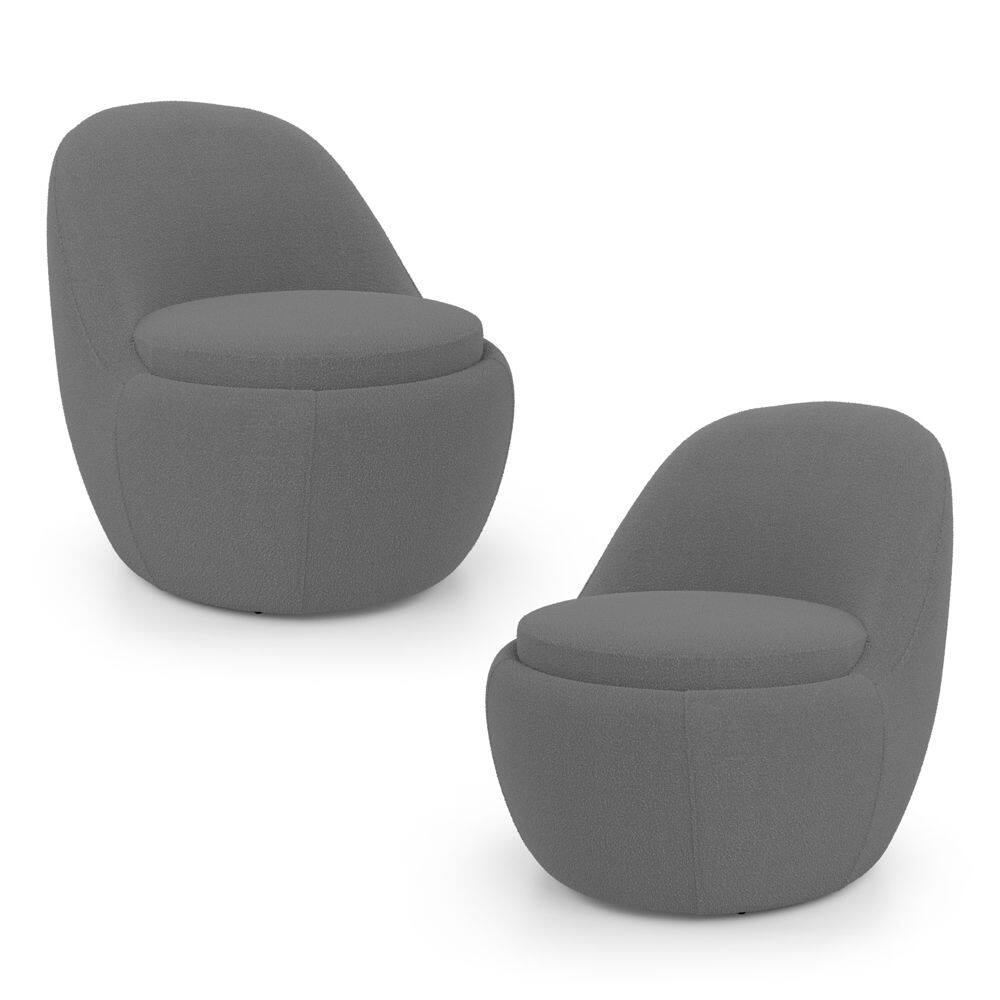 Kit 02 Poltronas Orgânicas Living Memphis Fixa Bouclê Cinza Escuro - Abmaza