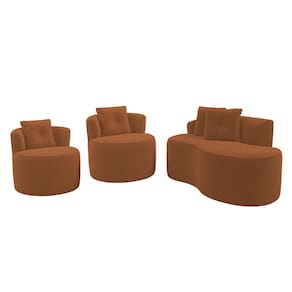 Kit Sofá e 02 Poltronas Orgânicas Living Bob com Almofadas Bouclê Terracota - Abmaza