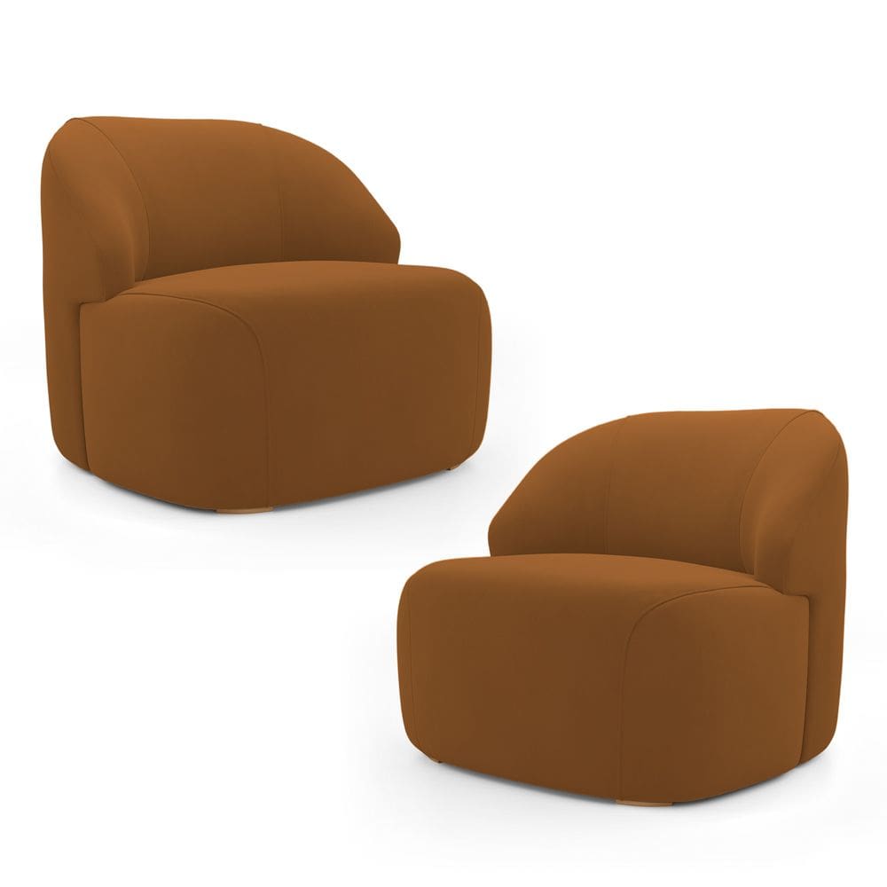 Kit 02 Poltronas Decorativas Kaya Orgânica Veludo Terracota - Abmaza
