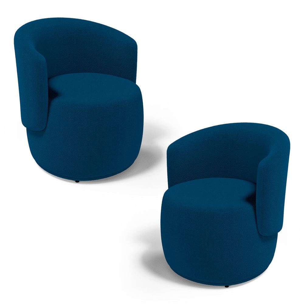 Kit 02 Poltronas Decorativas Aisha Orgânica Bouclê Azul Marinho - Abmaza