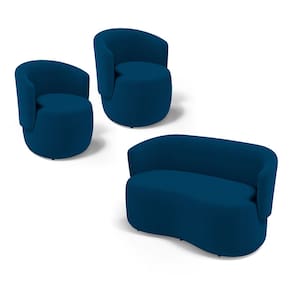 Kit 2 Poltronas e 1 Namoradeira Aisha Orgânica Bouclê Azul Marinho - Abmaza
