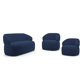 Kit 02 Poltronas Giratória e 01 Sofá Orgânico Glee 03 Lugares 170cm Veludo Azul Marinho - Abmaza