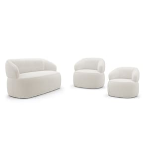 Kit 02 Poltronas Giratória e 01 Sofá Orgânico Glee 02 Lugares 140cm Bouclê Off White - Abmaza
