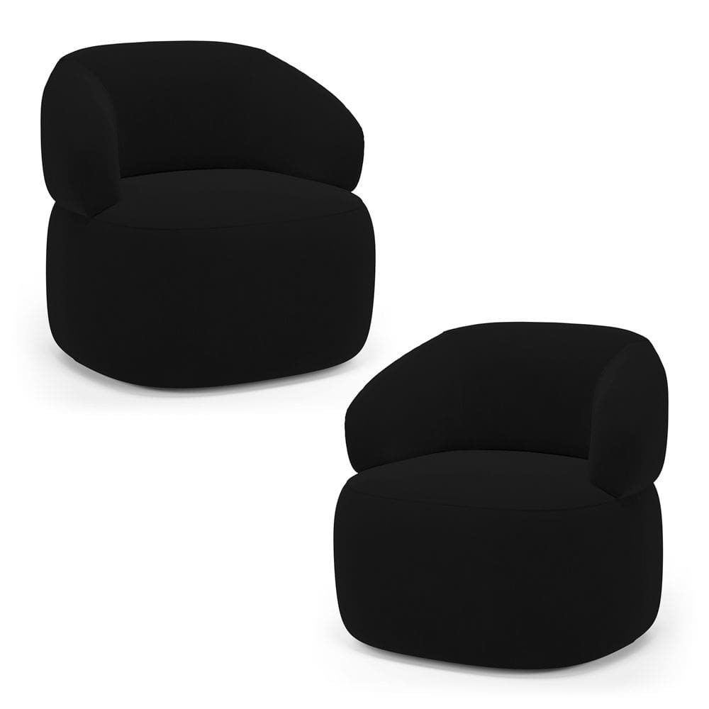Kit 02 Poltronas Orgânicas Giratória Living Glee Veludo Preto - Abmaza
