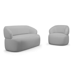 Kit Poltrona Giratória e Sofá Orgânico Living Glee 03 Lugares 170cm Linho Cinza - Abmaza