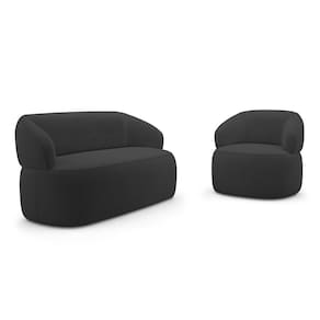 Kit Poltrona Giratória e Sofá Orgânico Living Glee 03 Lugares 170cm Bouclê Grafite - Abmaza