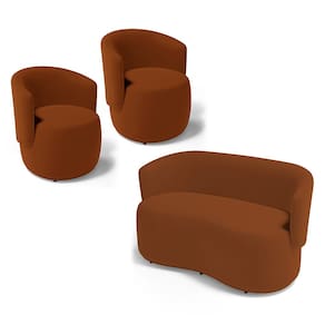 Kit 2 Poltronas e 1 Namoradeira Aisha Orgânica Veludo Terracota - Abmaza