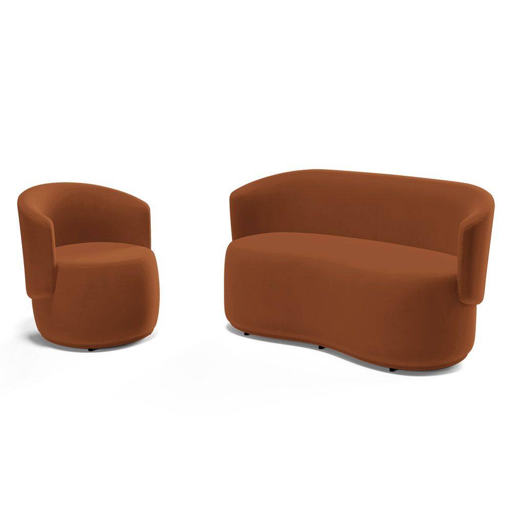 Kit Poltrona e Namoradeira Aisha Orgânica Veludo Terracota - Abmaza