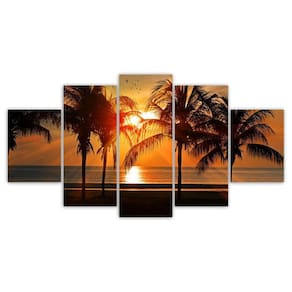 Kit Quadros Decorativo Coqueiro Praia Por Do Sol Areia Mar