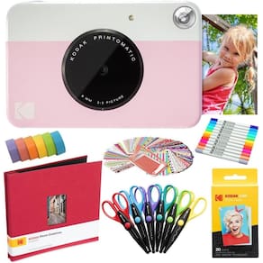 Câmera instantânea Kodak Printomatic Pink Art Bundle e acessórios