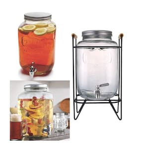 Suqueira De Vidro 5L Com Suporte Metal Dispenser Luxo Retro Para Agua Suco Bebidas Festa Bar