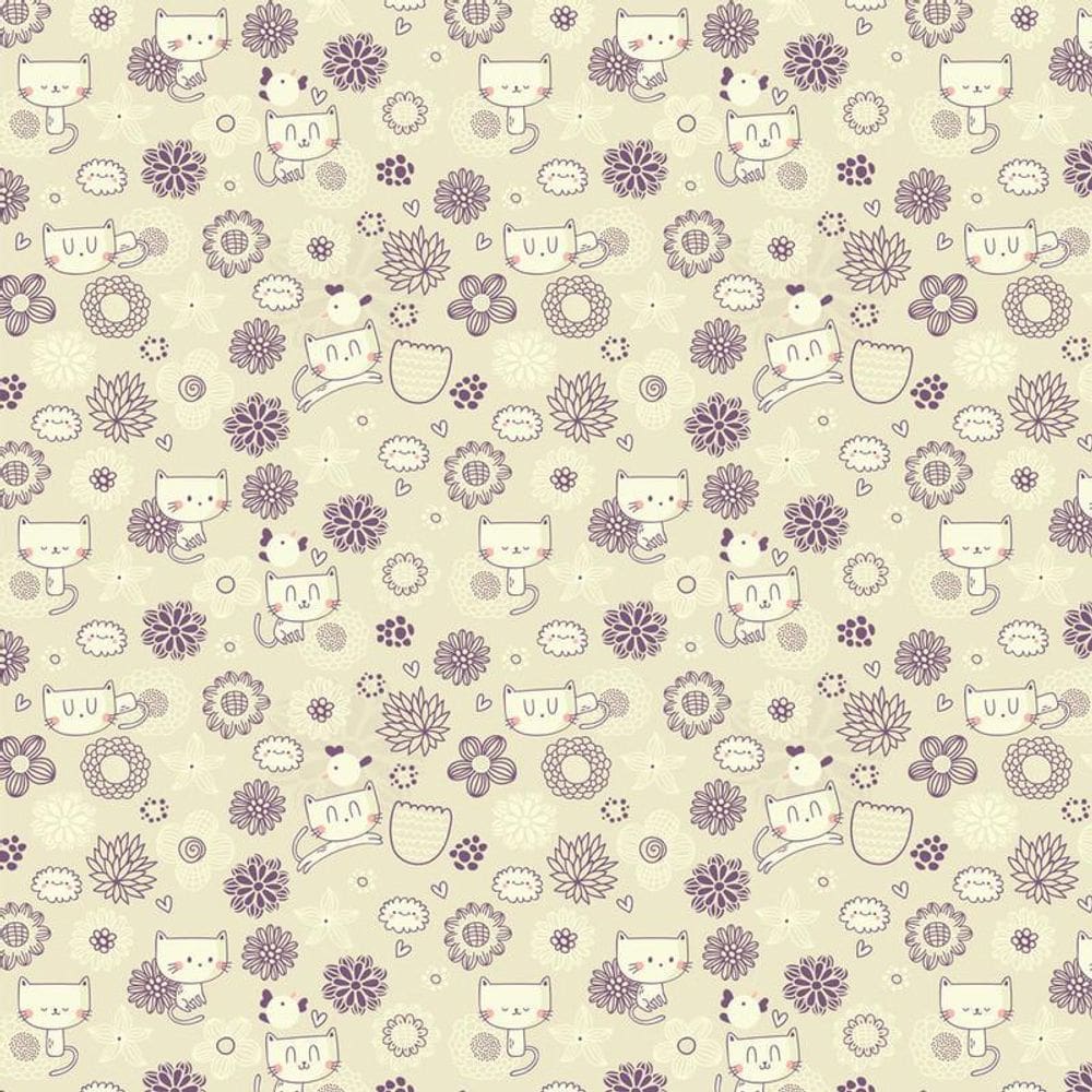 Papel Parede Gatinha E Flores Decorativo Adesivo Sala Quarto