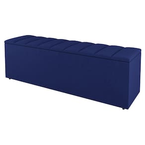 Calçadeira Baú Solteiro Cora 90cm Suede Azul - Abmaza