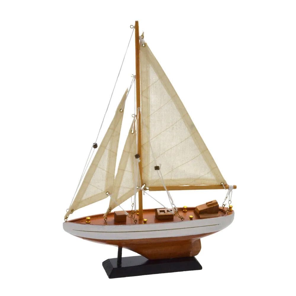 Escultura Decorativa Barco em Madeira 35cm 15668-PL