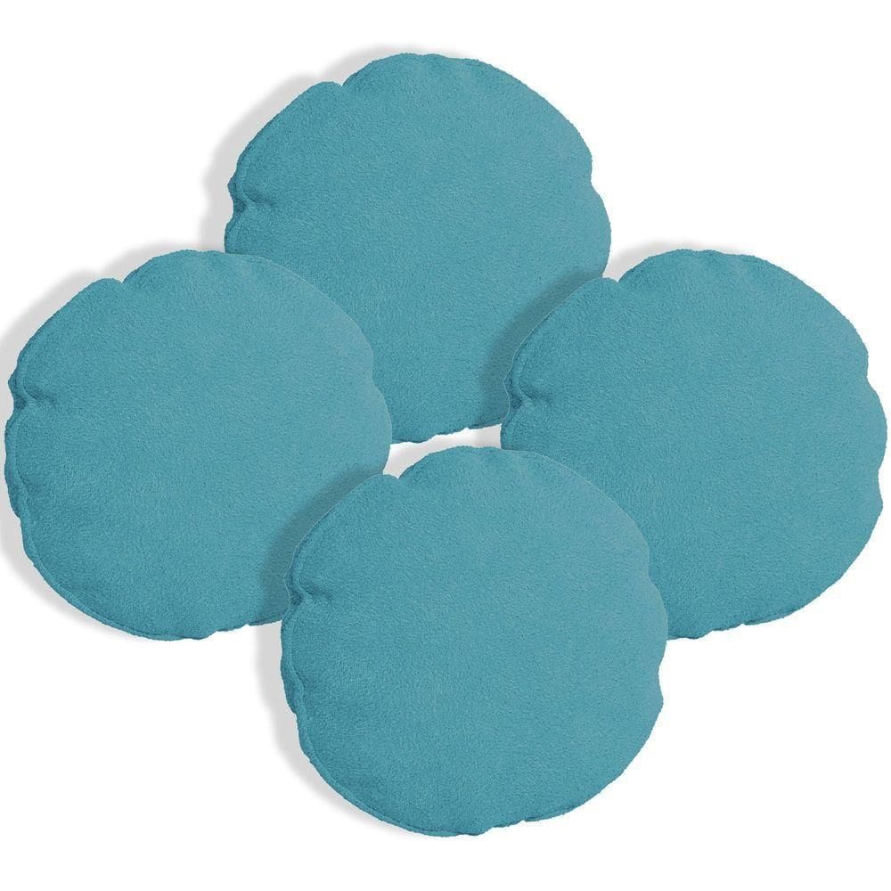 Kit 4 Almofadas Bolacha Redonda Cookie Veludo Azul Turquesa