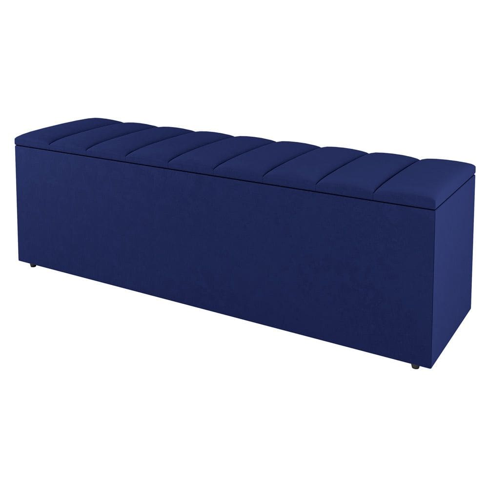 Calçadeira Baú Casal Cora 140cm Suede Azul - Abmaza